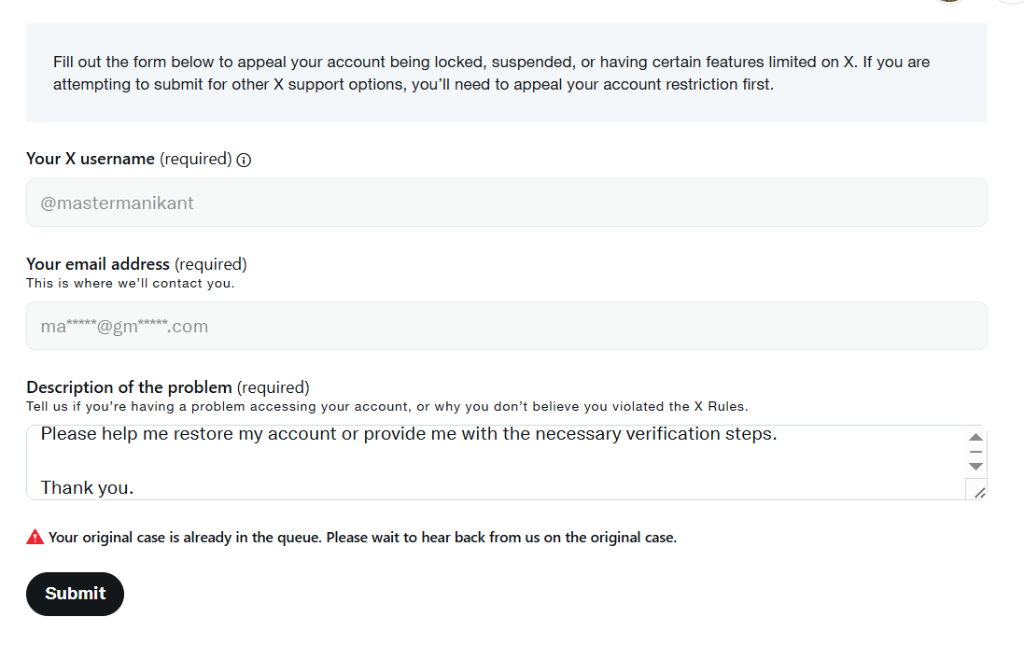 X Appeal Queue Loop 4 - Case already in queue error